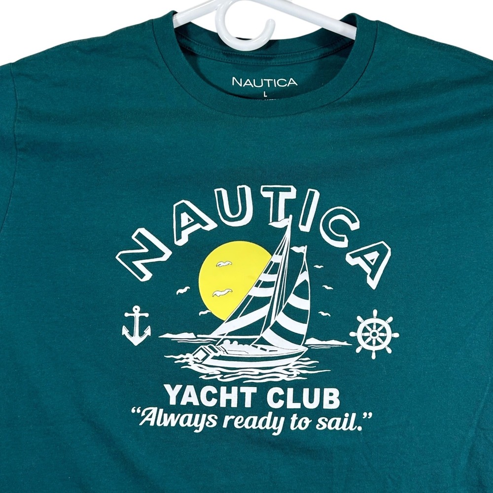 Nautica Mens Yacht Club Graphic T-Shirt Forest Green Sailboat Cotton Large